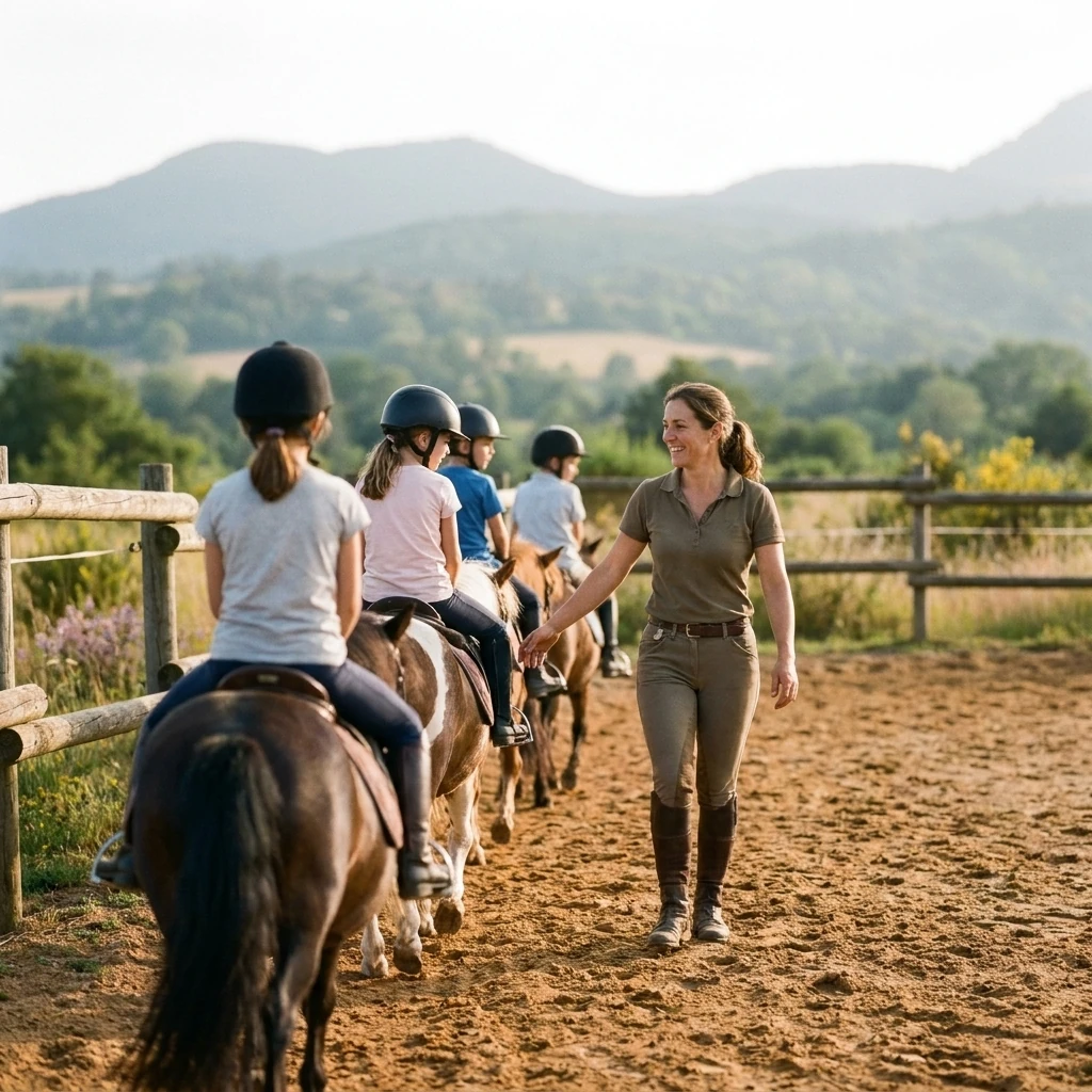 Cours de poney à Pailherols, Cantal