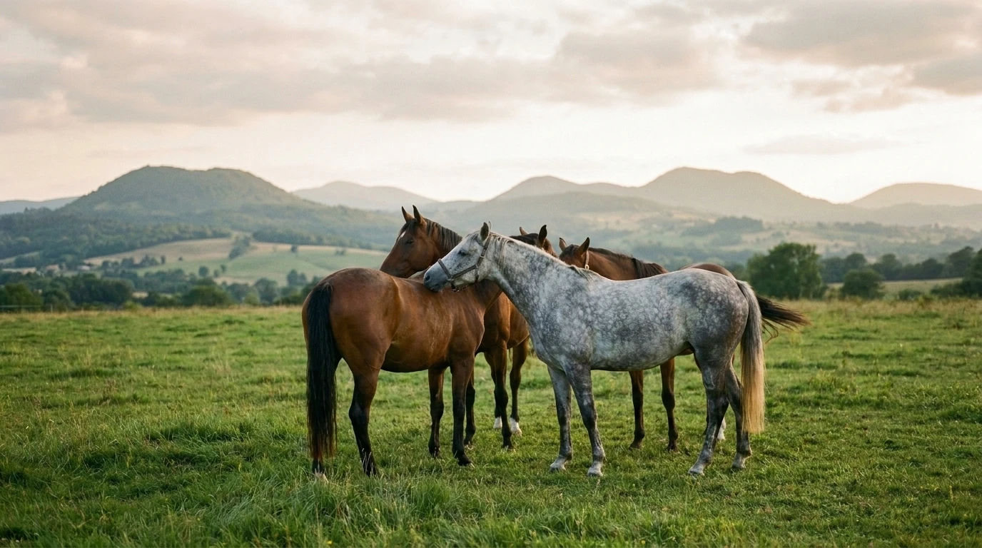 Les chevaux du la ferme équestre des burons en liberté, Cantal